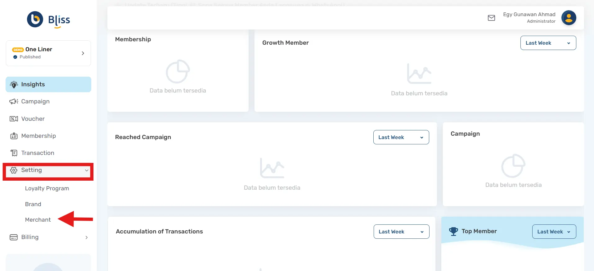 menambah akses user berchant Bliss
